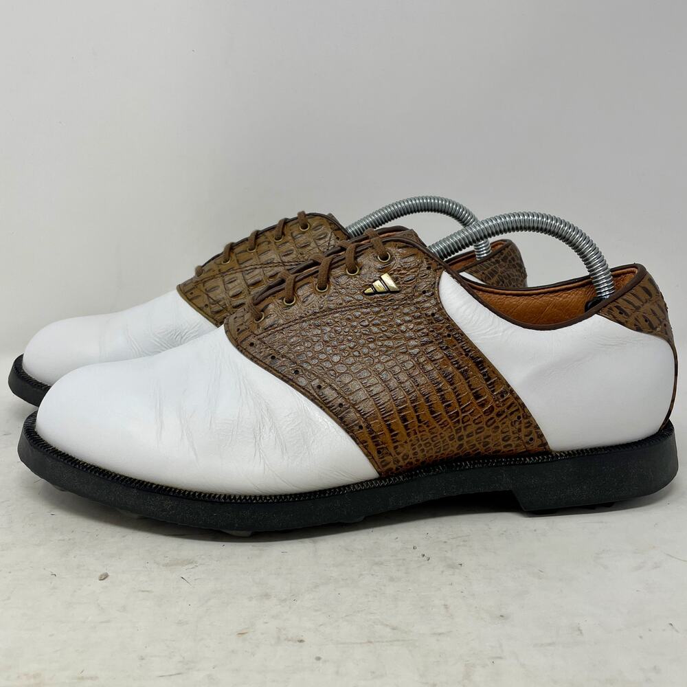 Adidas Saddle Comp White Croc Brown Golf Shoes Mens 9.5